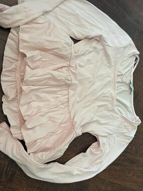 Francesca's Collections Light Pink Ruffle Peplum Long Sleeve Top